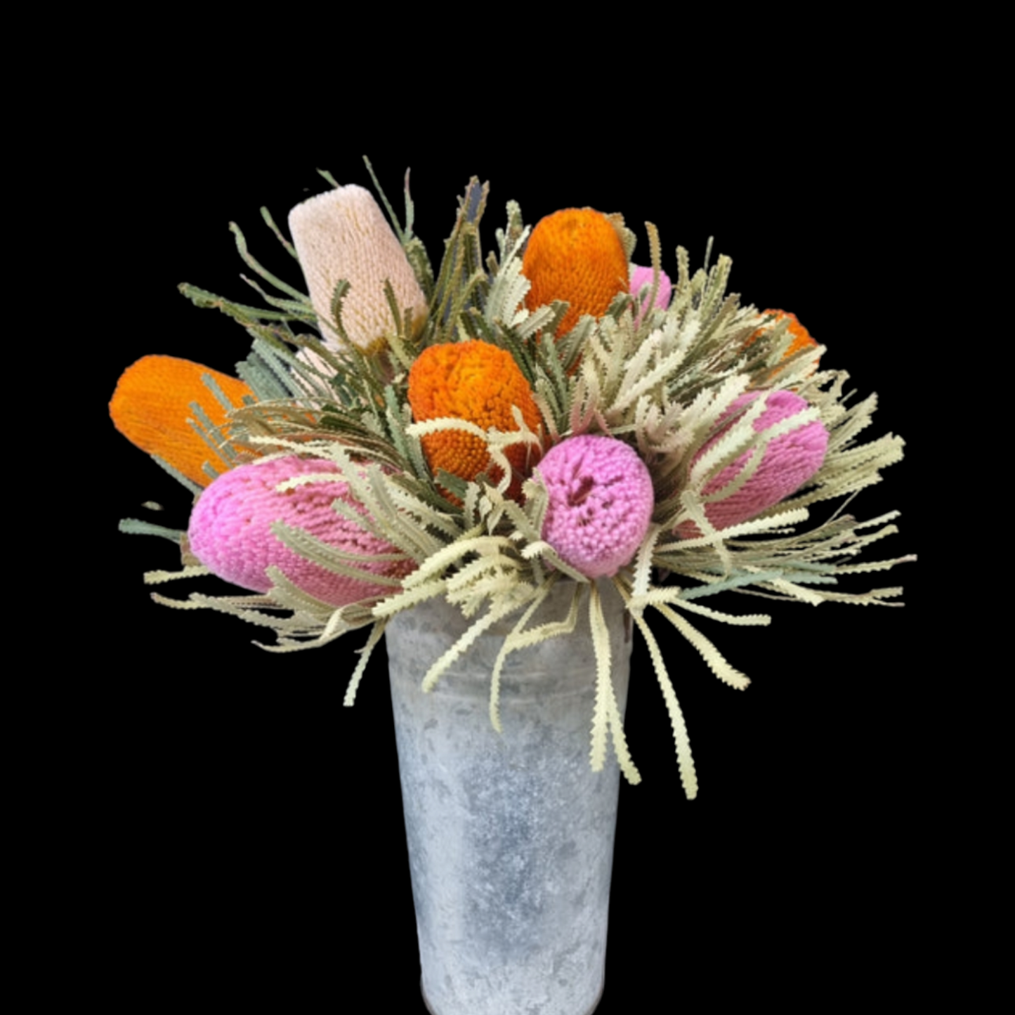 Banksia Vibrance In Rustic Tin Bucket